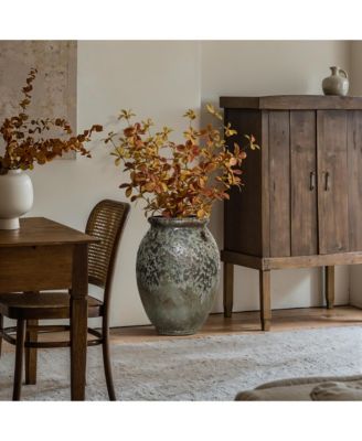 Antiqued Terracotta Jar Vase, Rustic 14.17-Inch Green & Brown Flower Holder