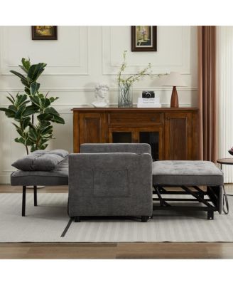 Linen Sleeper Sofa Bed, 2-Seater Pull Out Sofa with Cup Holder, USB Charging, Multi-Position Back for Apartment or Guest Room