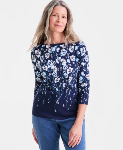 Petite Boat Neck Top - Industrial Blue Combo