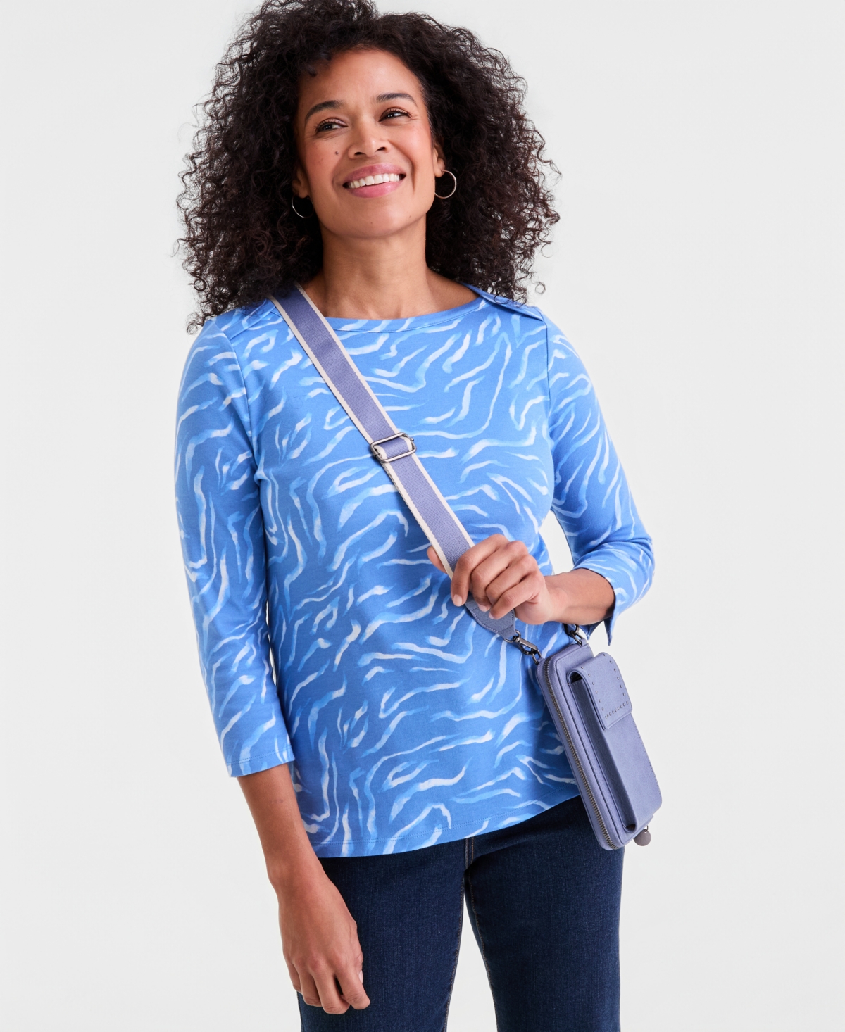 Style & Co Women's Pima Cotton 3/4-Sleeve Boat-neck Top, Macy's Exclusive