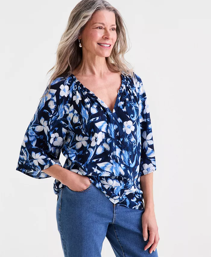 Women's Printed Flutter-Sleeve Top, Macy's Exclusive