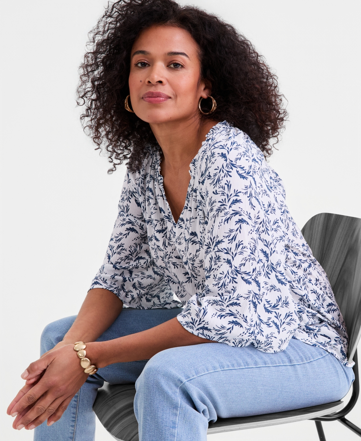 Style & Co Women's Printed Flutter-Sleeve Top, Macy's Exclusive