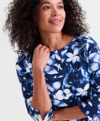 Women's Pima Cotton 3/4-Sleeve Boat-neck Top, Macy's Exclusive