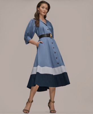 Women's Collared Belted Midi Dress