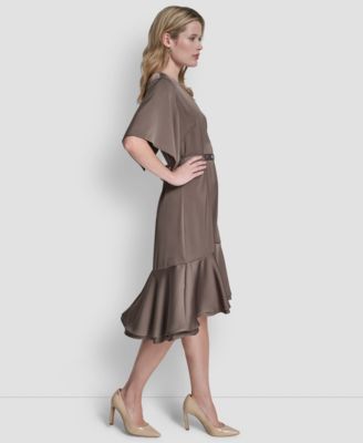 Women's Flutter Sleeve V-Neck High Low Midi Dress