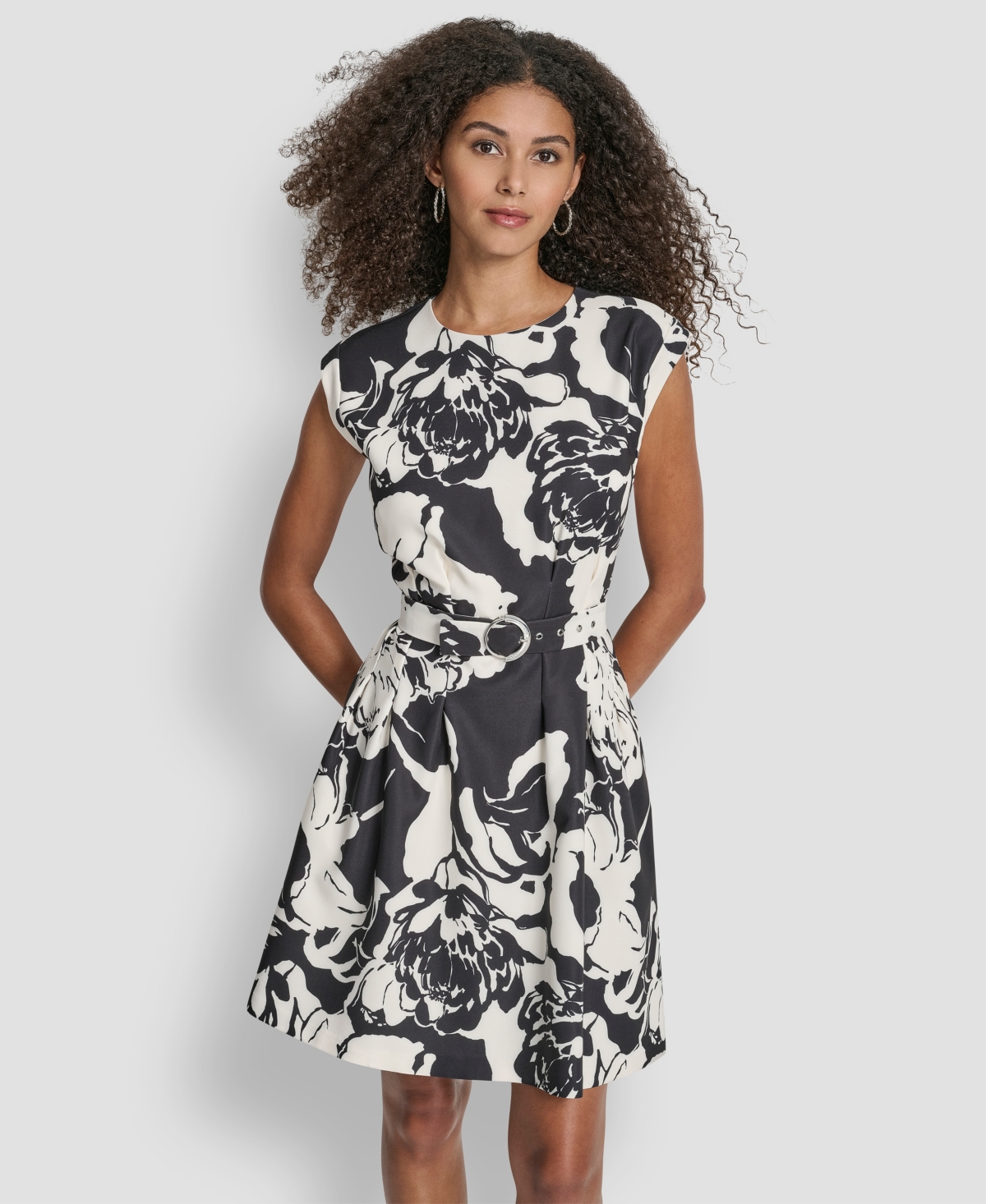 Dkny Women's Cap-Sleeve Fit and Flare Dress