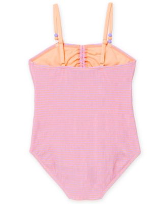 Girls' 7-16 Scrunch Stripe Square Neck One-Piece Swimsuit