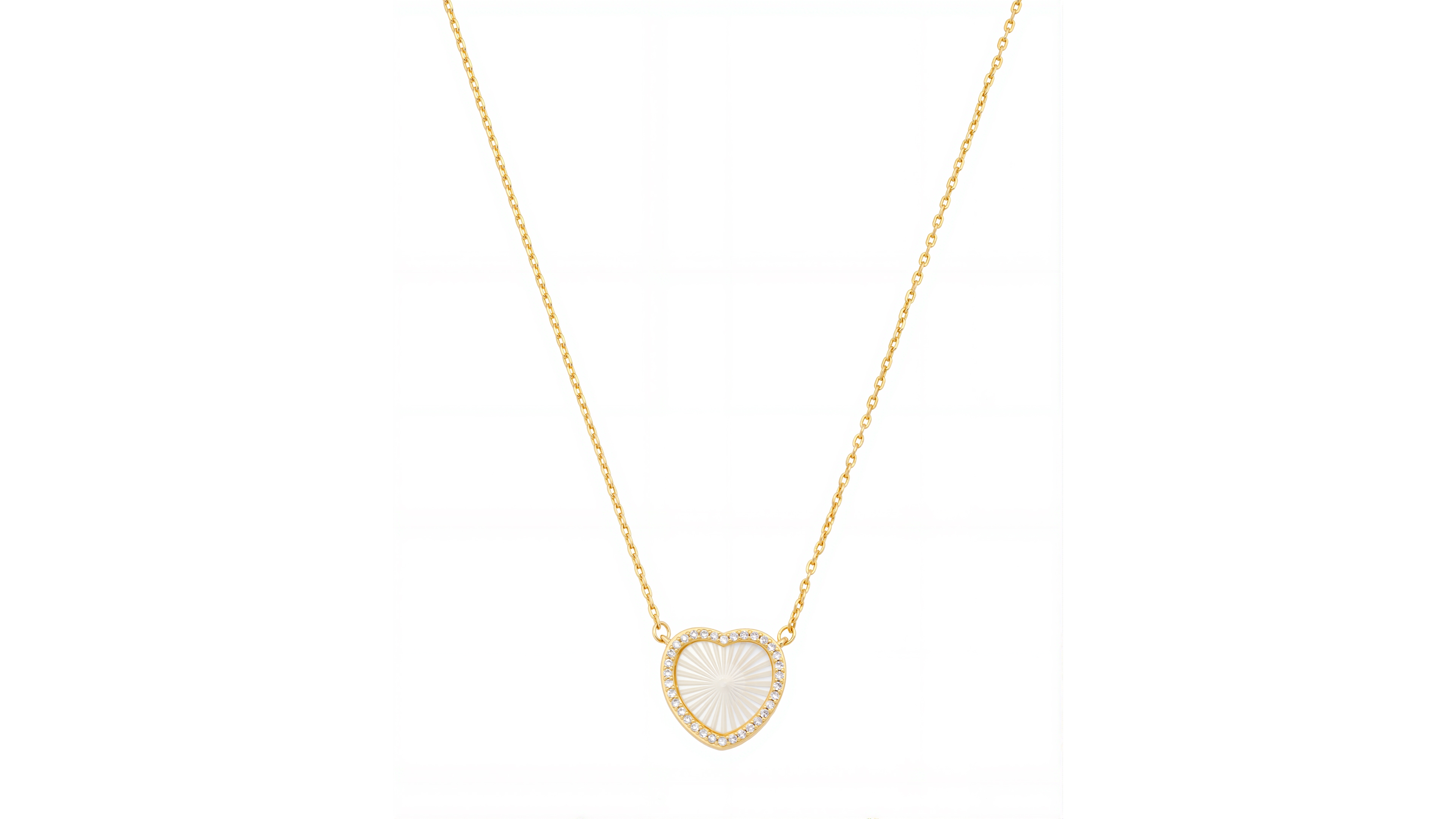 Unwritten Mother Of Pearl Inlay Cubic Zirconia Heart Necklace with Extender