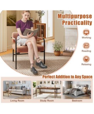 1 PCS Modern Velvet Upholstered Accent Chair with Cylindrical Backrest & Metal Armrests