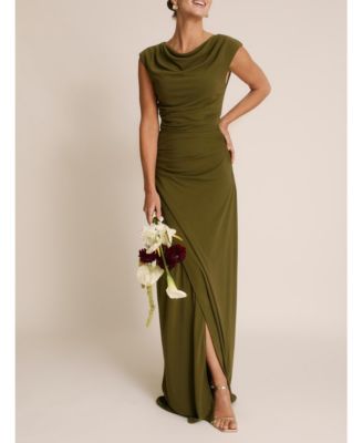 Women's Cowl Gathered Short Sleeve Bridesmaid