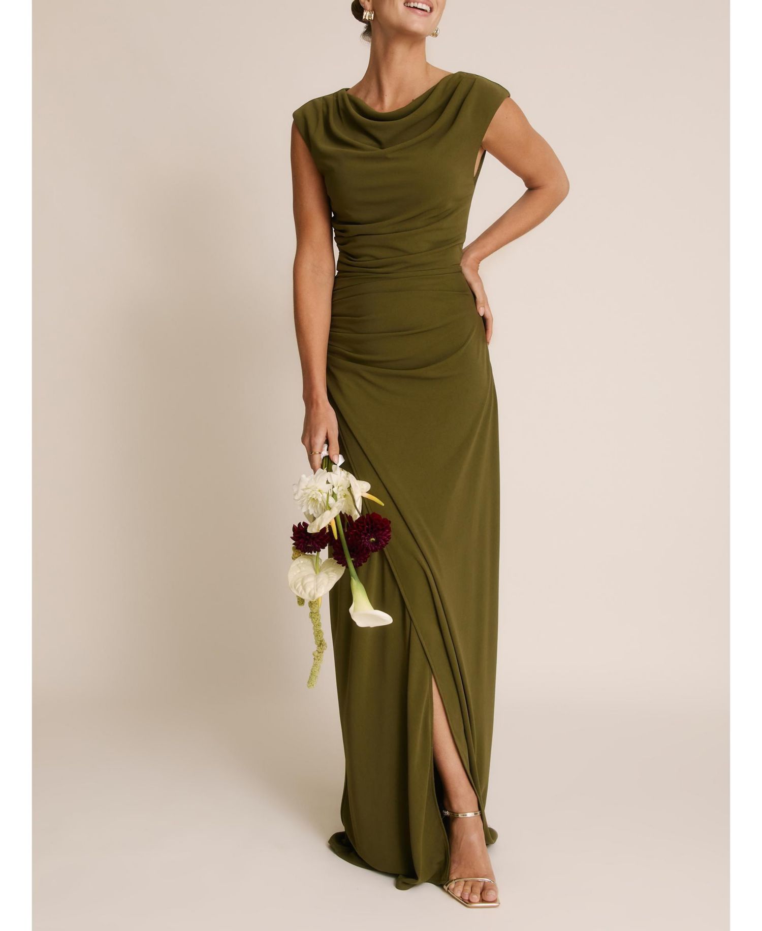Women's Cowl Gathered Short Sleeve Bridesmaid