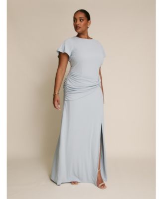 Women's Knot Panel Flutter Sleeve Stretch Dresses