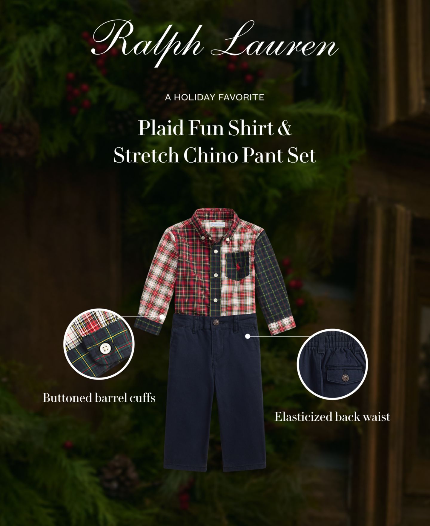 Детский комплект Polo Ralph Lauren для малыша: рубашка в клетку и эластичные брюки чино, цвет: Красный / Тёмно-синий — фото 3