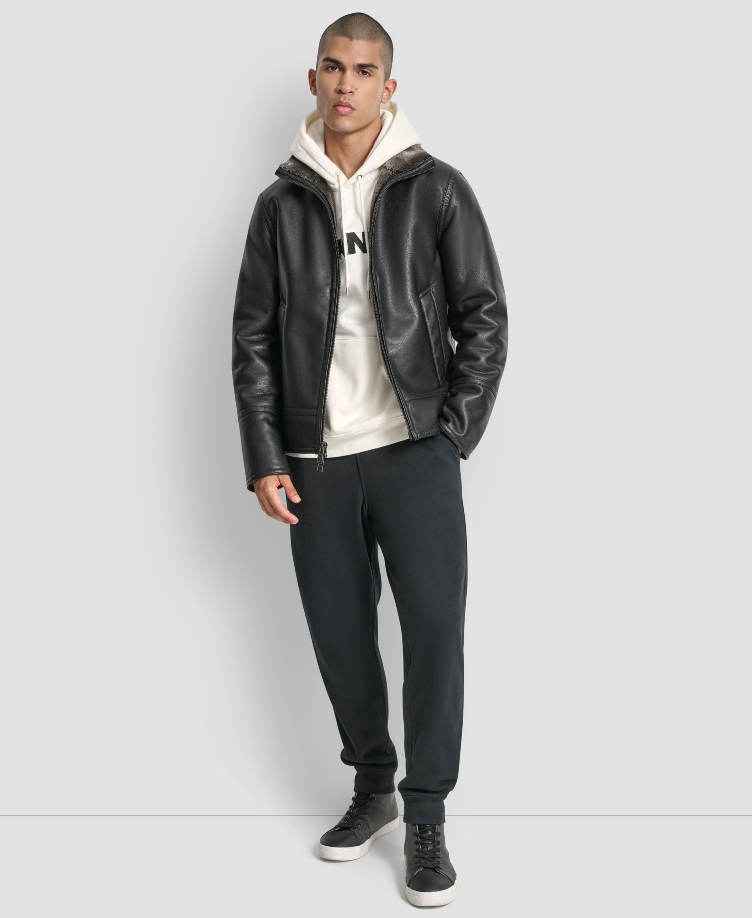 Men's Faux Leather Pebble Shearling Jacket