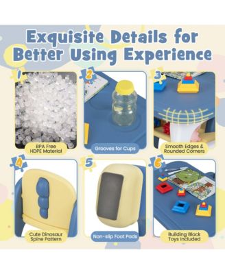 Kids Table and 2 Chairs Set Activity Art Desk with Storage Shelf & Building Blocks