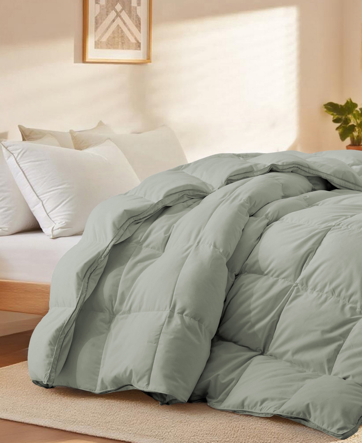 Unikome Medium Warmth Goose Feather Down Fiber Comforter, Full/queen In Green