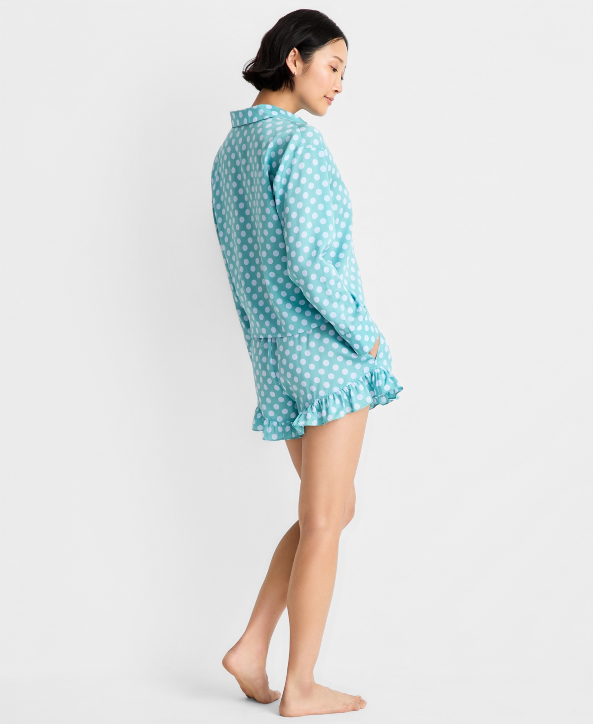 State of Day Women's Woven Top & Ruffle Shorts Pajamas, 2-Piece Set, Macy's Exclusive