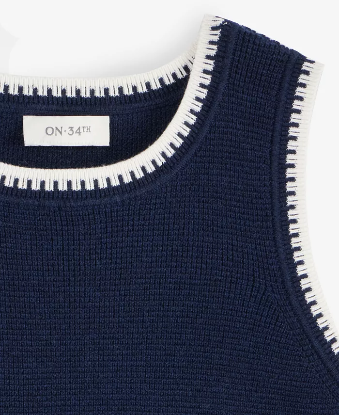 Women's Tipped Crewneck Sleeveless Sweater - thumbnail 4