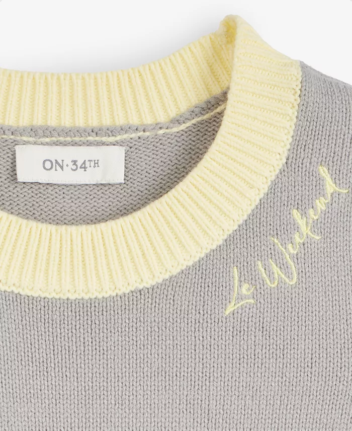 Women's Embroidered Colorblocked Short-Sleeve Sweater - thumbnail 10