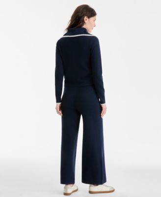 Women's Tipped Zip-Up Cardigan, Sleeveless Sweater & Pull-On Pants, Macy's Exclusive