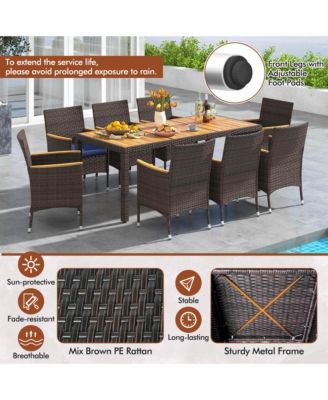 9PCS Outdoor Dining Set with Acacia Wood Table Top Patio Dining Set for 8 People