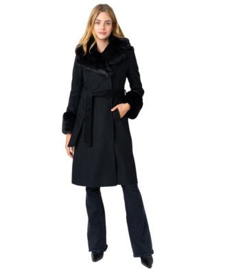 Women's Belted W/Faux Fur Collar & Cuff