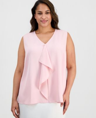 Plus Size V-Neck Cascade-Ruffle-Front Blouse 