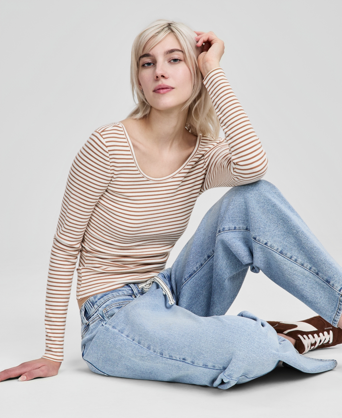 And Now This Women's Striped Double-Scoop Top, Macy's Exclusive