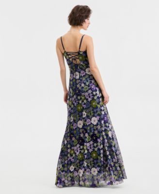 Juniors’ Floral Sequin Gown