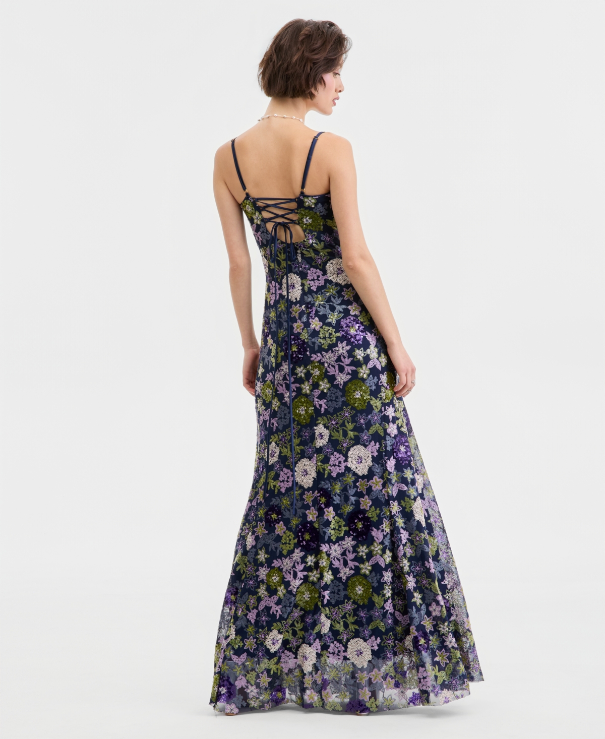 Violet Weekend Juniors' Floral Sequin Gown, Macy's Exclusive
