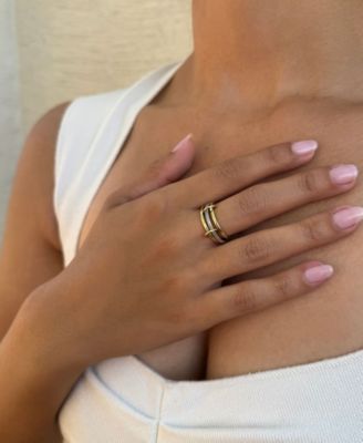 Gold and Silver CZ Connected 3-Piece Ring Stack