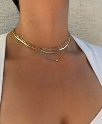 Tarnish Resistant Gold CZ Solitaire Pendant and Chain Necklace Set