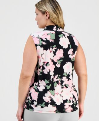 Plus Size Printed Knot-Neck Sleeveless Top