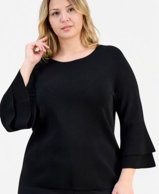 Plus Size Boat-Neck Flare-Cuffs Sweater 