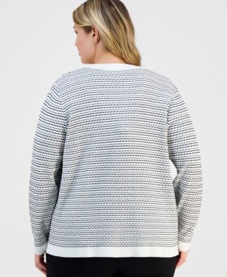 Plus Size Textured Long-Sleeve Cardigan Jacket 