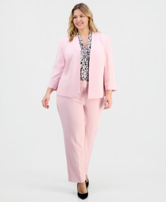 Plus Size Stretch Crepe Open-Front 3/4-Sleeve Collarless Blazer