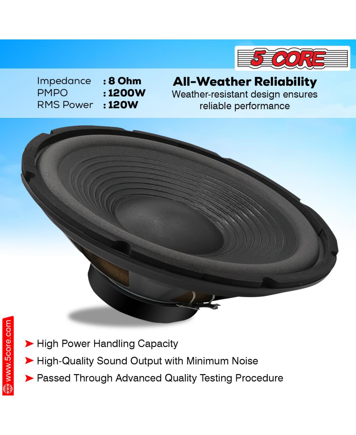 5 Core 12 Inch Subwoofer 1200W Pa Dj 8 Ohm Deep Bass Sub Woofer Loud Speaker