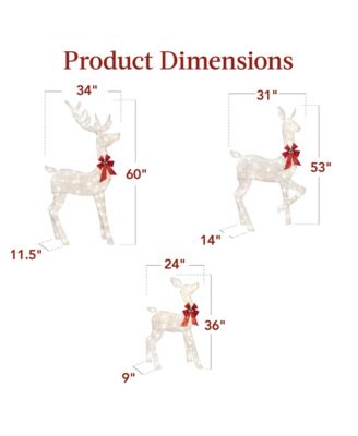 3-Piece Lighted Christmas Deer Set Outdoor Yard Decoration with 360 LED Lights, Stakes