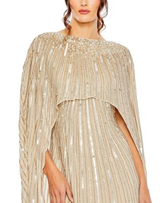 Women's Embellished Beaded Column Cape Gown
