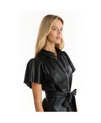 Women's Devin Leather Ruffle Dress - Black