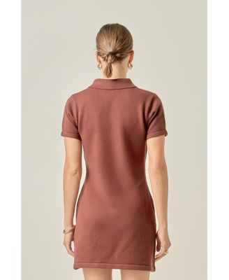 Women's Argyle Knit Polo Mini Dress