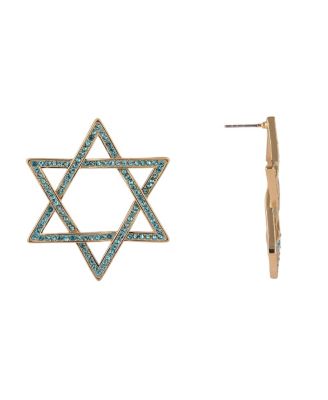 Blue Stone Star of David Hoop Earrings