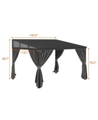 10x12 FT Aluminum Frame Sloped Galvanized Steel Roof Wall Mounted Gazebo Umbrellas & Canopies & Awnings