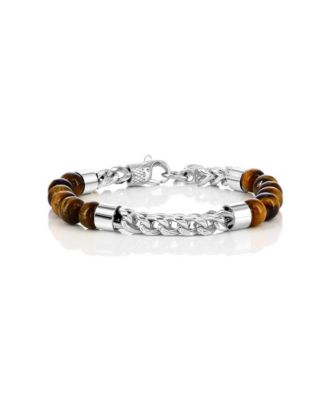 Metallo Stainless Steel Genuine Bead Chain Bracelet - Tiger eye 56$