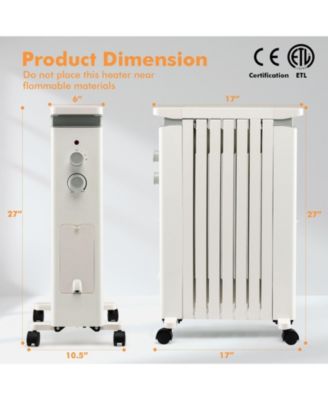 1500W Portable Oil Filled Radiator Heater with 3 Heat Settings