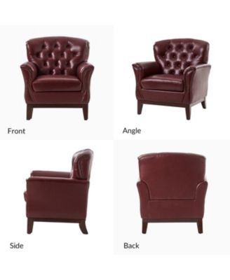 Eugene Traditional Genuine Leather Chair with Tufted Wing Back and Solid Wood