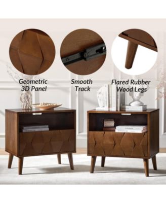 Zenaida Mid-century Modern Nightstand with Charging Ports and Hidden Drawer