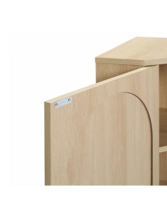 CASAINC 40"H Natural Rattan Door & Adjustable Shelves Freestanding Corner Cabinet