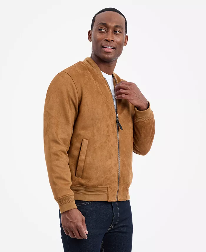 Men's Faux Suede Bomber Jacket - thumbnail 8