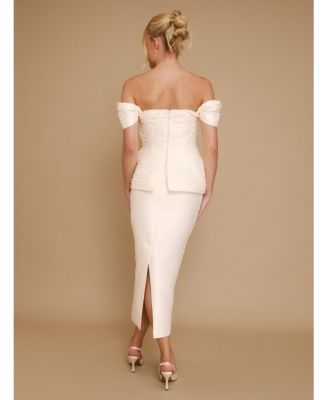 Women's Gathered Bardot Peplum Midi Dress